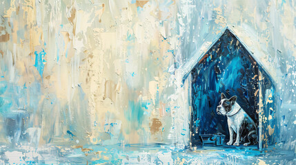 Dog and doghouse artwork painting in impressions