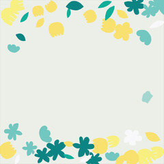 Fashionable frame of flowers. Spring background design, colorful bright flowers, decorative beautiful garden. Place for text. Design for postcard, invitation, web. Vector illustration