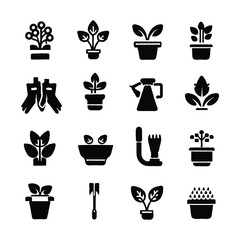 Gardening icon collection silhouette vector illustration
