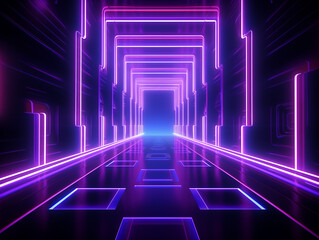 3D disco neon background light with pink, blue and purple light in the room architecture