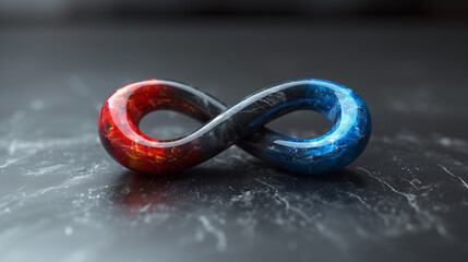 Red and Blue Infinity Symbol Made of Glass, Generative AI.