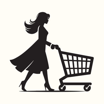A Girl with a Shopping cart Silhouette vector Illustration
