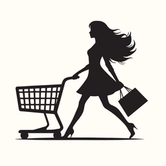 A Girl with a Shopping cart Silhouette vector Illustration