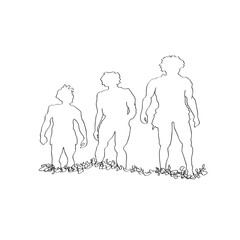 Silhouette caveman tribal men, set. Vector