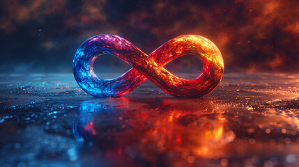 Red and Blue Infinity Symbol Made, Glowing, Generative AI.