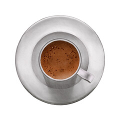 Ceramic coffee cup and saucer, top view. Watercolor illustration for your projects, placecards, business cards, stickers, flyers, for menu, cafe, coffee business. 