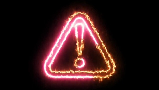 Animated danger warning sign icon with a glowing neon effect	