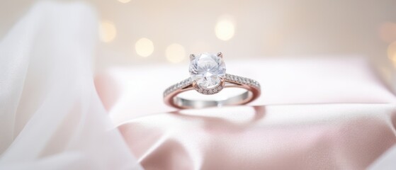 Wedding rings on a satin background with bokeh. wedding concept with copy space.