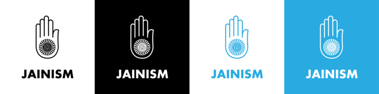 Jainism icon or symbol. Jain Dharma religion hand symbol line art vector icon