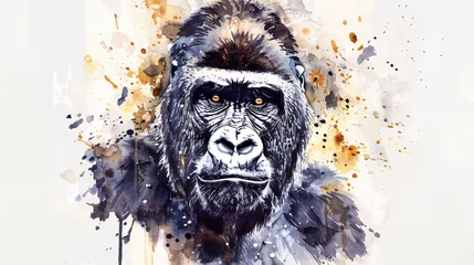 Papier Peint photo autocollant Crâne aquarelle Gorilla portrait of a monkey watercolor illustration