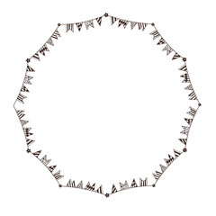 Hand drawn frame with paper garland flags. Birthday clipart in doodle style.  Vector Isolated illustration on a white background. Perfect for daily planner,  social media,  greeting card. 