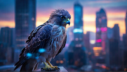 Ethereal Falcon in the Cityscape