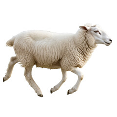 Side view of animal sheep running on white or transparent background