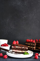 Chocolate cake with vanilla cream and raspberries - 752500189