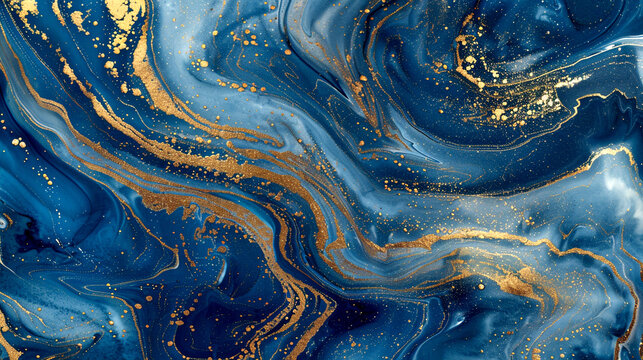 Background, abstract  marble texture, light blue and gold,  relief waves, ocean and sky