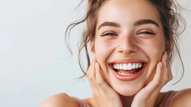 The girl's joyful smile illuminates the photo, revealing her beautiful, meticulously-cared-for teeth.