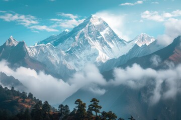 stunning vista of the peak of Mount Everest. - obrazy, fototapety, plakaty