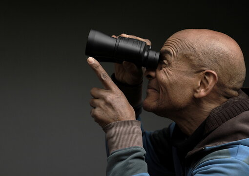 looking through binoculars with white background with people stock image stock photo	