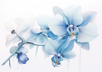Blue orchid flower isolated on white background, watercolor illustration of phalaenopsis for cards, wedding invitations, prints and posters, painting, wallpaper Generative AI