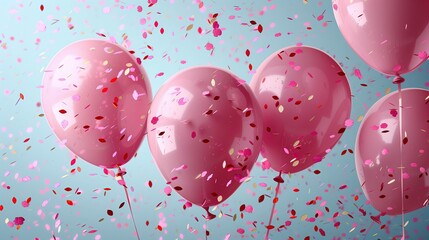 Grupa różowych balonów z konfetti - obrazy, fototapety, plakaty