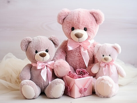 Cute teddy bears doll for Happy Valentine's Day decoration studio photo