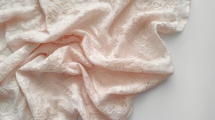  a close up of a piece of cloth with a white design on the top of the fabric and a light pink color on the bottom of the fabric. - obrazy, fototapety, plakaty