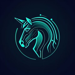 The logo of equestrian sports in the high-tech style. Futuristic and concise design representing equestrian sports. Showcasing the fusion of technology and elegance of horseback riding.