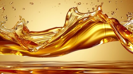  a close up of a liquid splashing out of the water on top of a brown surface with a yellow background.