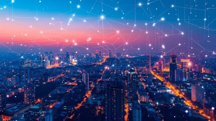 Fototapeta premium A conceptual visualization of a smart city's wireless network infrastructure