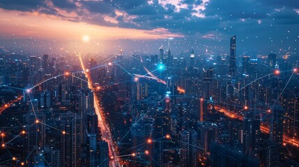 Fototapeta premium A conceptual visualization of a smart city's wireless network infrastructure