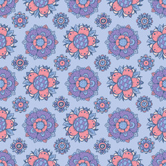 Classic Hand-drawn Floral Rosette Seamless Pattern - 752507780
