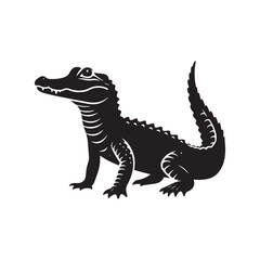 River Guardian: Vector Alligator Silhouette - Embodying the Majesty and Mystery of Nature's Waterfront Sentinel in Graceful Form. Minimalist black Alligator Illustration.