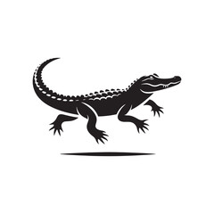 River Guardian: Vector Alligator Silhouette - Embodying the Majesty and Mystery of Nature's Waterfront Sentinel in Graceful Form. Minimalist black Alligator Illustration.