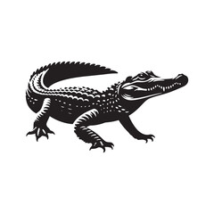 Obraz premium River Guardian: Vector Alligator Silhouette - Embodying the Majesty and Mystery of Nature's Waterfront Sentinel in Graceful Form. Minimalist black Alligator Illustration.
