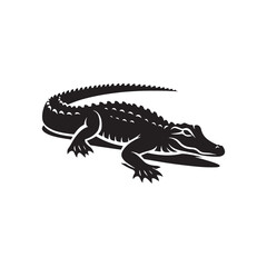 River Guardian: Vector Alligator Silhouette - Embodying the Majesty and Mystery of Nature's Waterfront Sentinel in Graceful Form. Minimalist black Alligator Illustration.