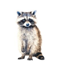 Watercolor illustration of a raccoon isolated on white background.