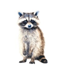 Obraz premium Watercolor illustration of a raccoon isolated on white background.