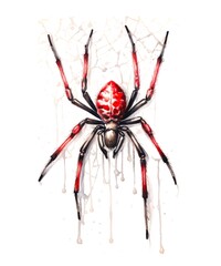 Watercolor illustration of a spider and web on white background.