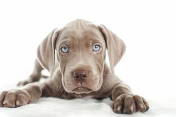A setter puppy, a weimaraner. the breed of hunting shorthair dog. isolate, white background. - obrazy, fototapety, plakaty