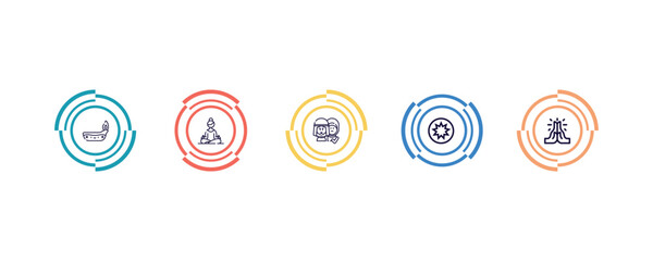 diwali, last supper, mosque, bahai, pope outline icons set. editable vector from religion concept.