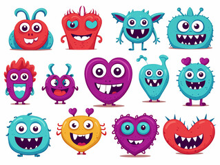 Fototapeta premium Cute monster characters set for Valentine's day vector illustration