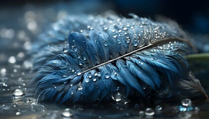A unique and creative take on the concept, with a feather made entirely of shimmering blue water droplets, showcasing the endless possibilities of this AI platform's rendering capabilities.