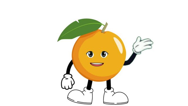 Abstract funny orange fruit character on white background. funny orange fruit character . Motion orange fruit emoticon.  

