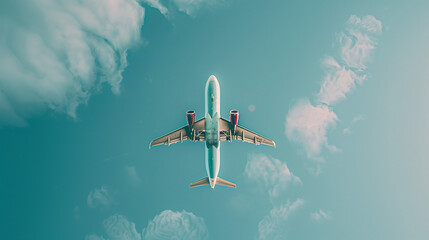 Naklejka na ściany i meble Jet Soaring Through the Clear Skies. View from bottom