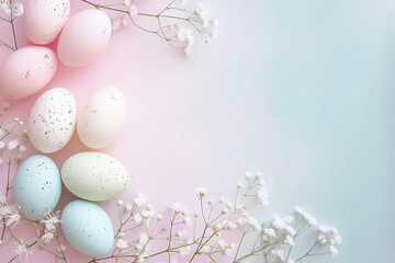 Fototapeta premium Easter eggs on a bright background of pastel colors.
