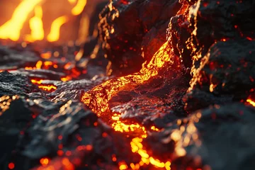 Fototapeten Burning coal in the heat of the coals. Close-up © engkiang