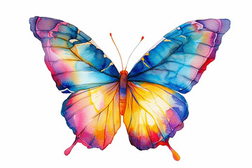 Set of beautiful butterflies watercolor isolated on white background. Butterfly Colorful pattern Pink, blue, orange and green butterfly vector illustration