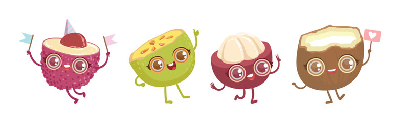 Funny Fruit Character with Big Eyes and Happy Faces Vector Set