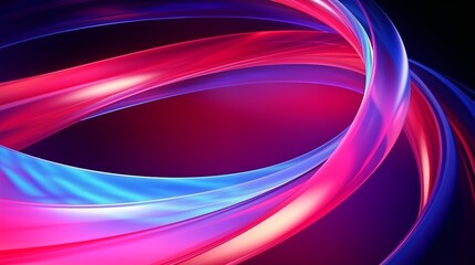 Colored glowing loop vortex abstract background. Bright smooth waves on a dark background. Decorative horizontal banner. Digital artwork raster bitmap illustration. AI artwork.