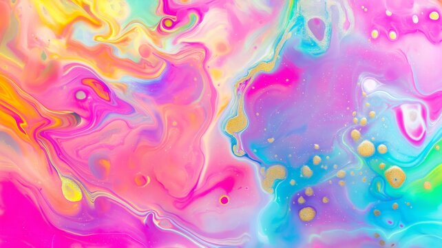 Vibrant Abstract Liquid Art Background with Swirling Colors and Gold Glitter, Creative Colorful Design Concept